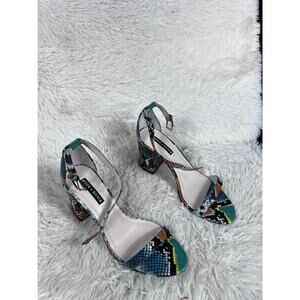 Alice + Olivia Shoes Womens Size 10 Block Heel Snakeskin Sandals Leather